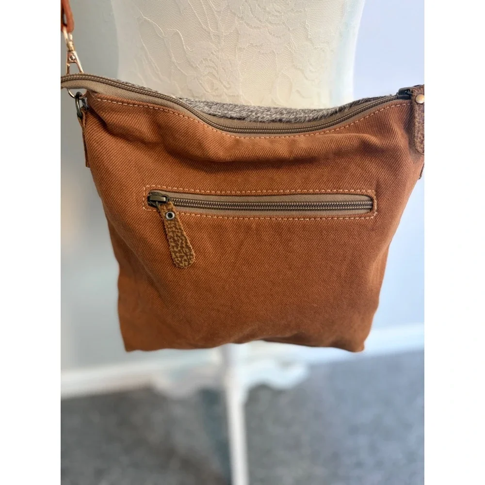 Myra Bag Cowhide Hair Aztec Canvas Crossbody Bag~Geometric Aztec BOHO Cowgirl